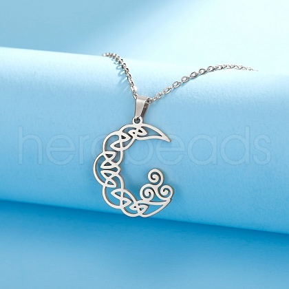 Stainless Steel Viking Triskele Crescent Moon Pendant Cable Chain Necklaces PW-WGB557A-01-1