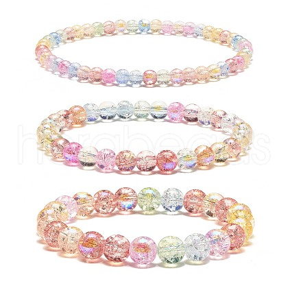 Sparkling Crackle Glass Round Beads Stretch Bracelets Set BJEW-JB07189-1