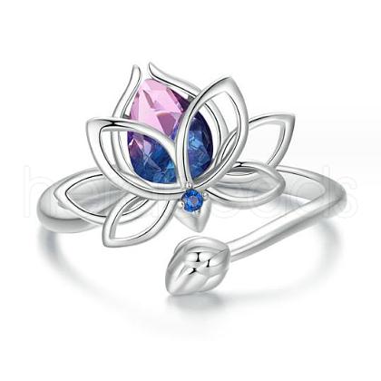 Synthetic Tourmaline Lotus Open Cuff Ring with Cubic Zirconia JR974A-1