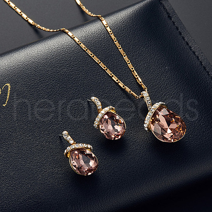 Teardrop Alloy & Rhinestone & Glass Pendant Necklace & Stud Earring Sets FS-WGD5ABC-02-1