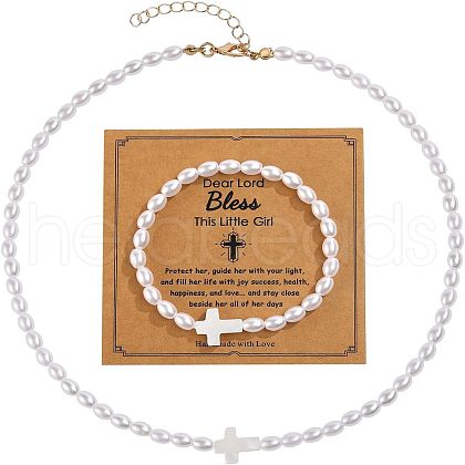 Plastic Imitation Pearl Oval Beads Bracelets & Necklaces Sets FS-WG9F44C-02-1