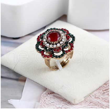 Flower Bohemian Style Zinc Alloy & Rhinestone & Resin Adjustable Finger Rings FS-WGD226E-01-1