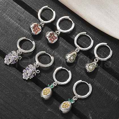 Brass Cubic Zirconia Hoop Earrings EJEW-Q015-02P-1