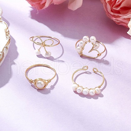 Mother's Day Jewellery Round Natural Cultured Freshwater Pearl Finger Rings RJEW-JR00856-1