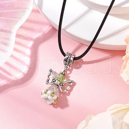 Angel Glass Sead Beaded Pendant Necklaces NJEW-MZ00094-03-1