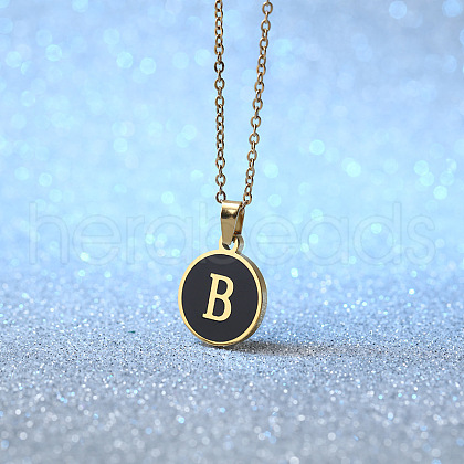 Alloy Black Enamel Disc with Initial Pendant Necklaces for Women WGEDF6F-02-1