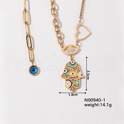 Hip-hop Trendy Brass Enamel Chain Colorful Evil Eye Hamsa Hand Pendant Necklaces for Women BC1490-1