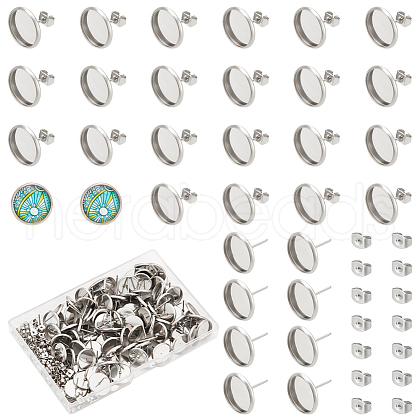 Unicraftale Flat Round 304 Stainless Steel Stud Earring Settings STAS-UN0060-72B-1
