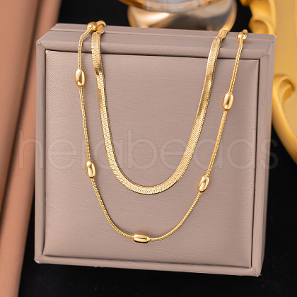 304 Stainless Steel Snake Chain Double Layer Necklaces for Women NJEW-Z072-03G-1