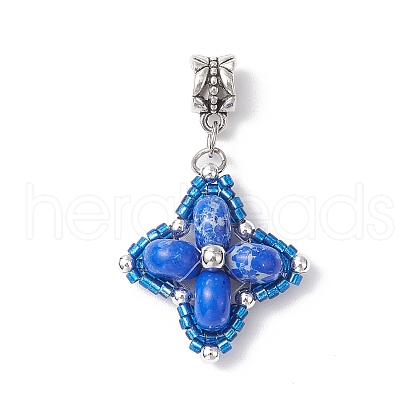 Dyed Synthetic Imperial Jasper & Glass Seed Beaded Star European Dangle Charms PALLOY-MZ00693-03-1