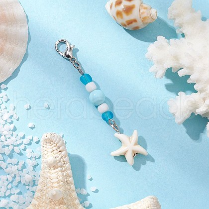 Ocean Theme Synthetic Turquoise Charm & Glass Beads Pendant Decorations HJEW-JM03155-02-1