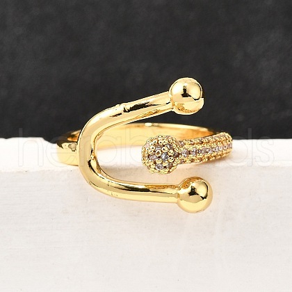 Brass Micro Pave Cubic Zirconia Cuff Rings RJEW-D308-03G-D-1