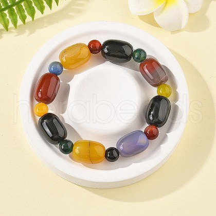 Natural Agate Bead Stretch Bracelets G-P570-01E-1
