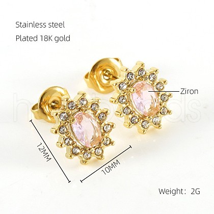 304 Stainless Steel Cubic Zirconia Stud Earrings FS-WGD0B7C-02-1