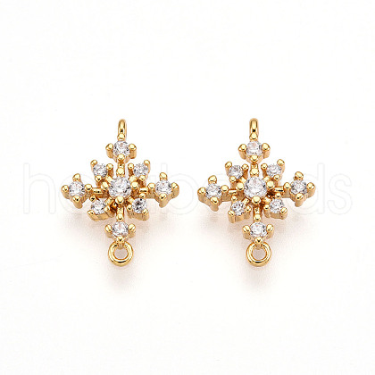 Brass Micro Pave Clear Cubic Zirconia Connector Charms KK-T074-52G-1