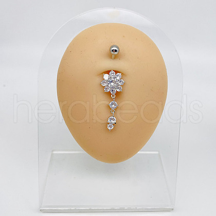 304 Stainless Steel Crystal Rhinestone Dangle Belly Rings WGC038A-07-1