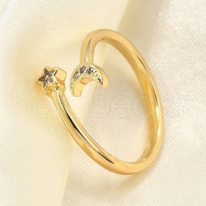 Brass Micro Pave Clear Cubic Zirconia Cuff Rings for Women RJEW-H247-26G-1