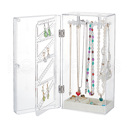 Rectangle Plastic Jewelry Organizer Storage Box with 24 Hooks OBOX-WH0001-06-1