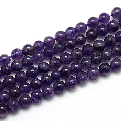 Natural Amethyst Round Bead Strands G-L170-6mm-01-1