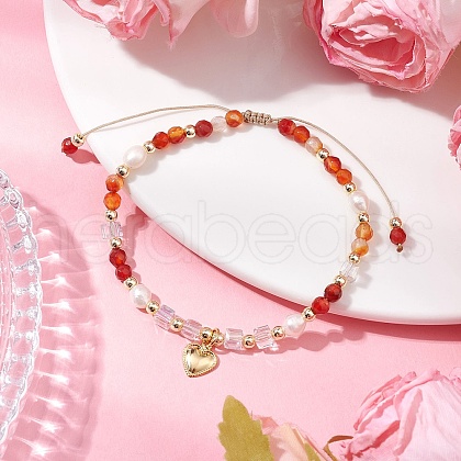 Natural Round Carnelian Beads Braided Beads Bracelets for Women BJEW-JB11658-01-1