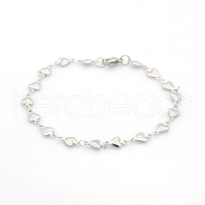 Tarnish Resistant Casual Style 304 Stainless Steel Heart Link Chain Bracelets STAS-O036-05P-1