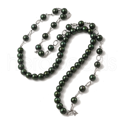 Dyed Natural Pearl Beaded Necklace with 304 Stainless Steel Chains NJEW-K255-02P-1