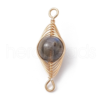 Natural Labradorite Copper Wire Wrapped Connector Charms PALLOY-JF02518-02-1