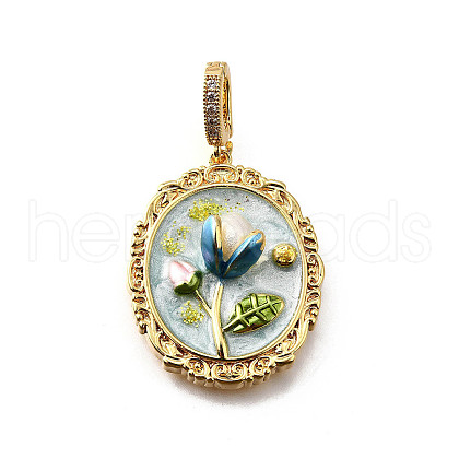 Brass Micro Pave Cubic Zirconia & Enamel Pendants KK-R222-08G-02-1