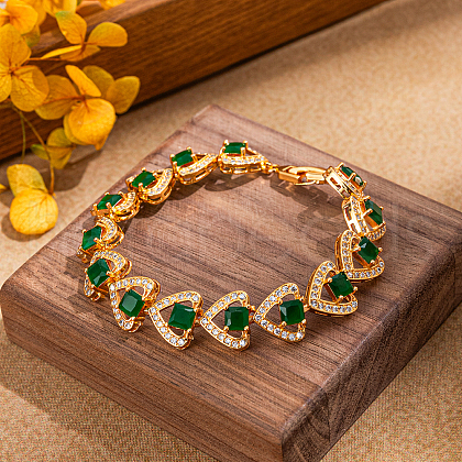 Vintage Brass Micro Pave Clear Cubic Zirconia Heart Link Chain Bracelets for Women DG2724-1