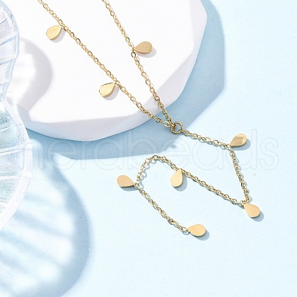 304 Stainless Steel Teardrop Tassel Y Necklaces NJEW-R026-24G-1