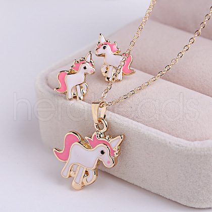 Unicorn Alloy Enamel Pendant Necklaces & Stud Earrings Sets FS-WGDFD22-01-1