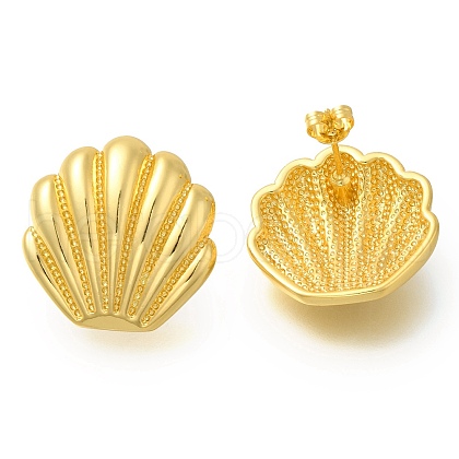 Rack Plating Shell Shapes Brass Stud Earrings EJEW-I310-12G-1