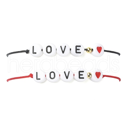 2Pcs 2 Color Hear Love Acrylic Braided Bead Bracelets Set BJEW-JB09849-1