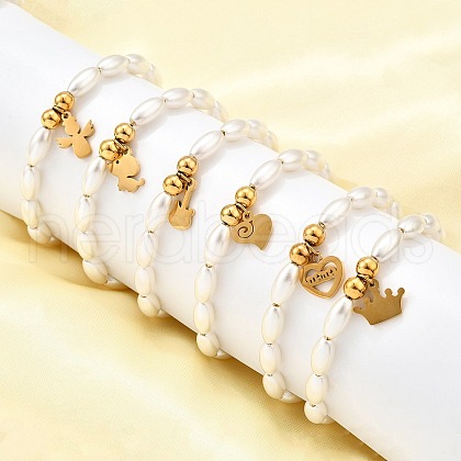 304 Stainless Steel Charm Bracelets for Women BJEW-C098-14G-1