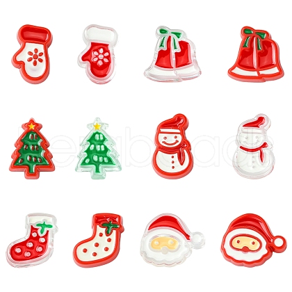 24Pcs 12 Styles Christmas Decorations Theme Opaque Acrylic Bead with Enamel FIND-FS0002-66-1
