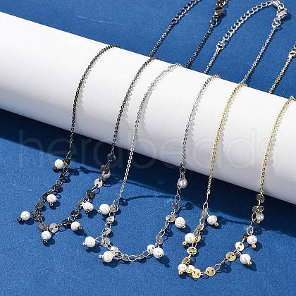 Brass Rolo & Flat Sequin Chains Necklaces for Women NJEW-D302-56-1