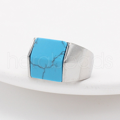 Rectangle Synthetic Turquoise Finger Ring FIND-PW0021-08A-P-1