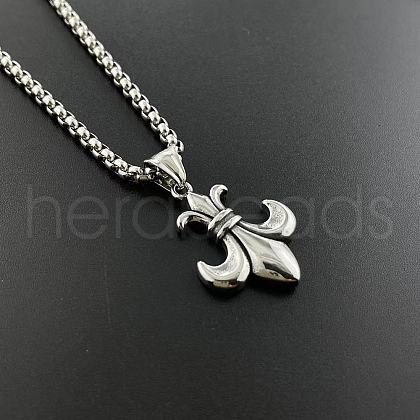 Vintage Stainless Steel Men's Punk Fleur De Lis Pendant Necklaces OG3380-1