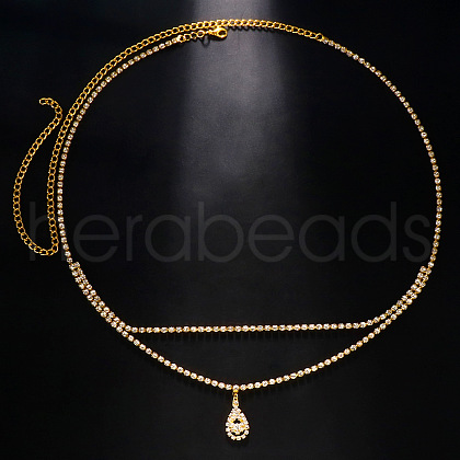 Alloy Full Crystal Rhinestone Teardrop Charm Double Layer Waist Chain WG7517E-03-1