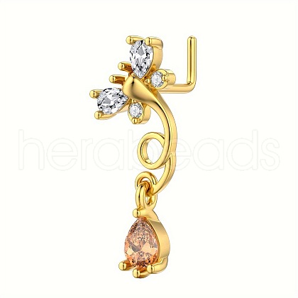 Brass Pave Peru and Clear Cubic Zirconia Dangle L-Shaped Nose Rings FS-WG9779A-02-1