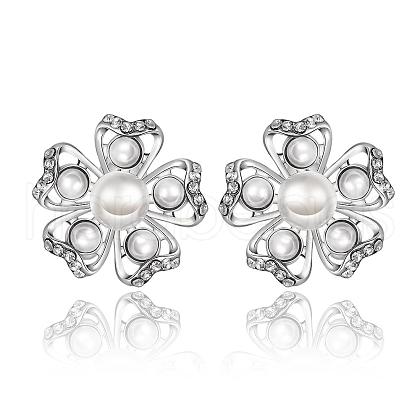 Pretty Flower Tin Alloy Rhinestone Imitation Pearl Stud Earrings BB08813-P-1