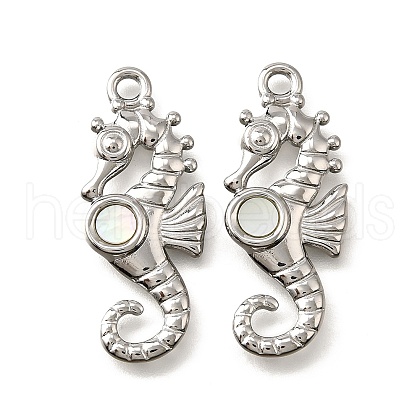 304 Stainless Steel Pave Natural White Shell Pendants STAS-C122-21D-02P-1
