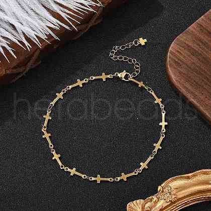 304 Stainless Steel Cross Link Chain Anklets for Women AJEW-AN00679-01-1