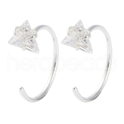 999 Fine Silver Micro Pave Clear Cubic Zirconia Pull Through Earrings EJEW-P296-28D-S-1