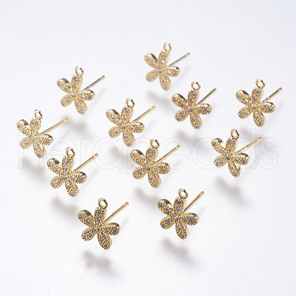 Brass Micro Pave Cubic Zirconia Stud Earring Findings KK-F738-35G-1