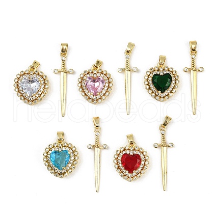 Brass Micro Pave Clear Cubic Zirconia Pendants Sets KK-R226-08G-1