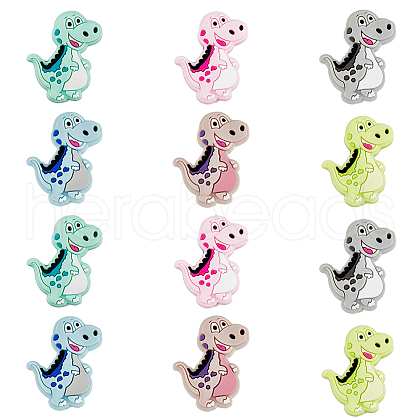 SUPERFINDINGS 12Pcs 6 Colors Dinosaur Food Grade Eco-Friendly Silicone Beads SIL-FH0001-10-1