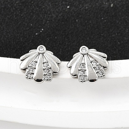 Brass Micro Pave Clear Cubic Zirconia Stud Earrings EJEW-M103-08P-1