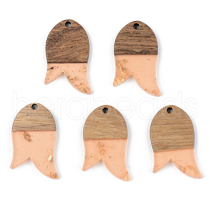 Transparent Resin & Walnut Wood Pendants RESI-S389-060B-B04-1