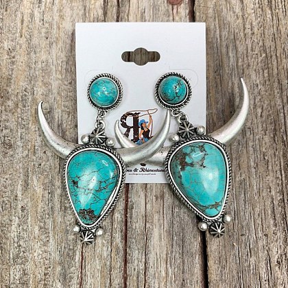 Synthetic Turquoise Boho Stud Earrings PW23031661628-1